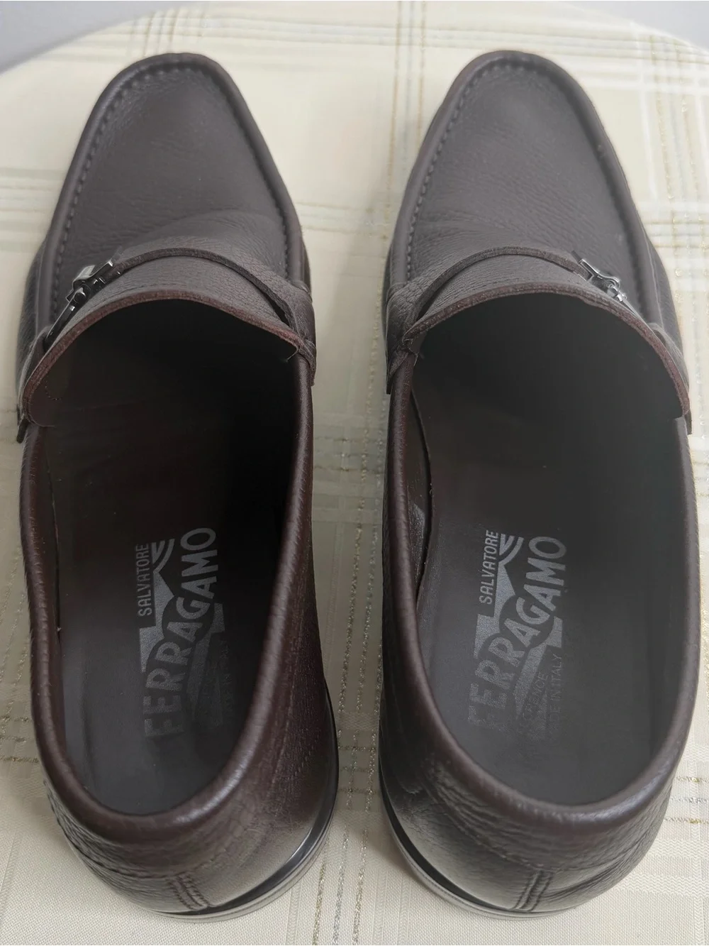 Salvatore Ferragamo Dark Brown Pebbled Leather Bit Loafers